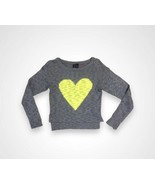 Heart N Crush Neon yellow heart textured gray twee sweater small - £13.12 GBP