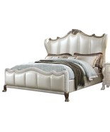 Dresden II King Bed, Pearl White Faux Leather &amp; Gold Patina Finish - $3,490.86 CAD