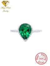 Created Emerald Real Echt 925 Sterling Silver Party Ring For Women Pear Drop Sha - £54.50 GBP