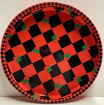Dept 56 HO HO HOLLY Metal TRAY ~ 12&quot; Round Checker Board With Holly~ Vin... - $12.21