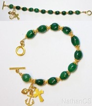 Catholic Rosary Bracelet Oval Genuine Emerald , Vermeil Cross, Heart &amp; A... - £244.97 GBP