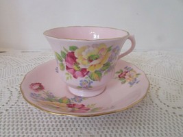 Vtg Crown Essex Bone China Teacup And Saucer Pink With Flowers England - £11.80 GBP