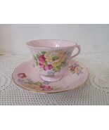 VTG CROWN ESSEX BONE CHINA TEACUP AND SAUCER PINK WITH FLOWERS ENGLAND - $258.65 MXN