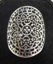 CW 925 Sterling Silver 1 1/8&quot; Ornate Lattice Boho Sheild Ring Sz 6 Vinta... - $376.75 MXN