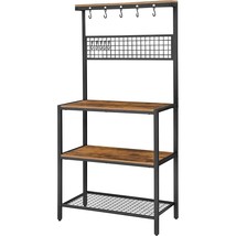 3-Shelf Black Metal Rustic Brown Wood Kitchen Baker&#39;s Rack Microwave Stand - £164.33 GBP