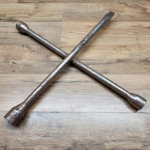 Vintage 4 Way Tire Iron Lug Nut Wrench And Hub Cap Removal Tool ¾”, ⅞” and 1” - £15.21 GBP