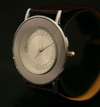 New men&#39;s ultra-slim sleek dress chrome quartz wristwatch with rhinestone dial - £18.50 GBP