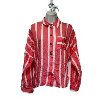 TOPSHOP Peach White Candy Striped Button Up Shirt Long Sleeve Womens Size 8 - £11.64 GBP