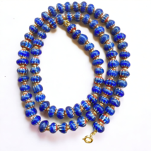 Vintage Blue Chevrons  Multilayers Glass Beads Necklace N-2011 - £37.91 GBP