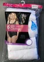 6 Pairs LOT HANES  Breathable White Cotton Briefs Underwear No Pinch 18/20 NEW - £6.28 GBP