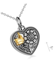 Sterling Silver Sunflower Urn Necklace for Ashes Rose Flower - £136.21 GBP