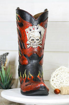 Western Flames Crossbones Skull Poker Cards Cowboy Boot Vase Planter Fig... - £24.69 GBP