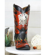 Western Flames Crossbones Skull Poker Cards Cowboy Boot Vase Planter Fig... - $42.09 CAD