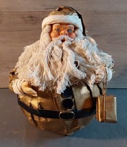 Paper Mache Sitting Santa Claus Christmas Decor Gold Round Shape 7&#39;&#39; - £22.17 GBP