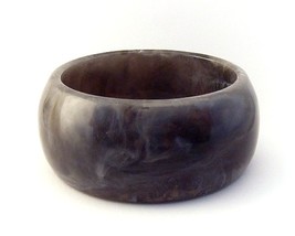 Bangle Bracelet Lucite Wide Chunky Marbled Black White and Gray - £7.86 GBP