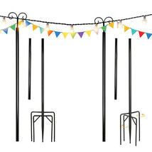String Light Poles 2 Pack Outdoor Metal Poles with Top Arc Hook and 5-Pr... - $110.38