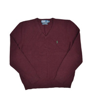Polo Ralph Lauren Lambs Wool Sweater Mens L Maroon V Neck Italian Yarn - £21.30 GBP