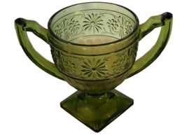 Avocado Green Daisy Depression Glass Sugar Bowl Mint - £11.96 GBP