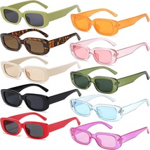 10 Pairs Rectangle Sunglasses Pack For Women Small Square Retro Glasses Y2K Aest - £35.16 GBP