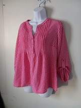 Studio Works Pink White Checkered Womens Petite Large Shirt Blouse - $5.93