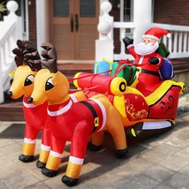 7.2Ft Long Christmas Inflatable Led Lighted Santa On Sleigh With Reindeers And G - £131.11 GBP