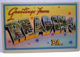 Greetings From Reading Pennsylvania Large Big Letter Postcard Linen PA U... - $9.50