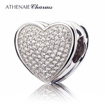 Genuine 925 Silver with Pave Clear CZ Heart-shaped to My Lover Charm Fit All Eur - £51.80 GBP