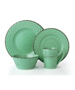 LORREN HOME TRENDS 16 PIECE DISTRESSED WEAVE DINNERWARE SET-GREEN - $100.93