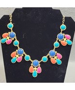 MultiColored Lucite Necklace Navy Coral Fuchsia Cream Turquoise GoldTone... - $20.40 CAD