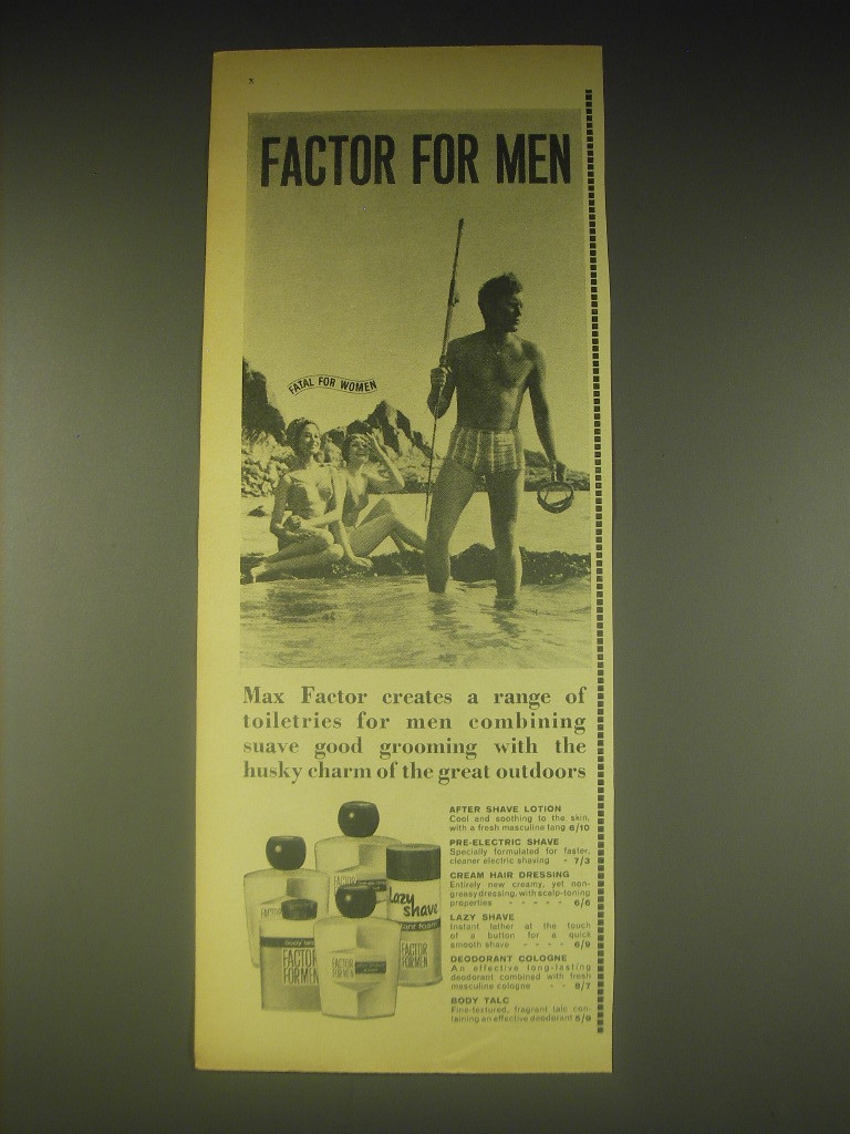 Primary image for 1962 Max Factor Toiletries for Men Advertisement - Fatal for Women