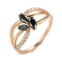Vintage Black Natural Zircon Ring for Women 585 Rose Gold Ethnic Bride Rings Fin - £10.32 GBP