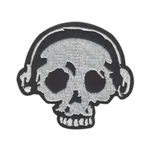 DJ SKULL IRON ON PATCH 2.8&quot; Skeleton Headphones Music Biker Embroidered ... - £3.14 GBP