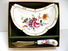Vtg Royal Crown English bone china Derby Posies butter/cheese dish with knife - £14.36 GBP