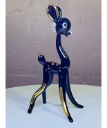 Murano Black Blown Glass Deer Brown Eyes Gold Trim 5 1/2&quot; Tall Vintage I... - $34.64