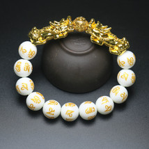 Feng Shui Wealth Bracelet Men Pi Xiu Good Luck Bracelet White Mantra Beads Black - £10.68 GBP