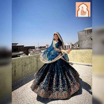 Blue Heavy Boutique Lehenga Choli Set with Thread &amp; Sequence Work - $1,406.02 MXN