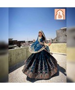 Blue Heavy Boutique Lehenga Choli Set with Thread &amp; Sequence Work - $1,404.11 MXN
