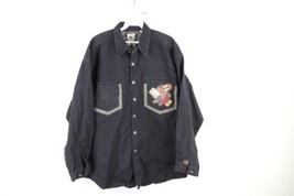 NOS Vintage 90s Streetwear Mens Large Baggy Big Pocket Denim Button Shirt Black - £55.82 GBP