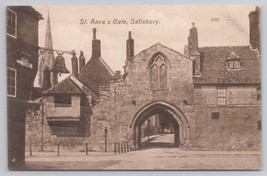 Vintage St Anne&#39;s Gate Archway  Salisbury England 1900s Sepia Vintage Postcard - £11.14 GBP