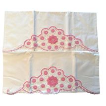 VTG King Pillow Case Set in Box w/ Pink Crochet Detail Cottage Core Unus... - $44.00
