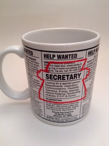 Secretary Gift Coffee Mug Cup Black &amp; White &quot;Wanted Add&quot; Dedication - $8.54