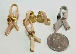 Avon Breast Cancer Ribbon Pin &amp; Earring Lot Vintage - £8.65 GBP