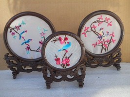 3 pc set Embroidered Silk Screen Birds &amp; Flowers Table Decoration #DSCN2704 - $29.65