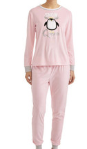 Women’s XS Snow Queen Fleece 2 Pc PJ Pajama Set Pink Fuzzy Penguin Cute - £10.79 GBP