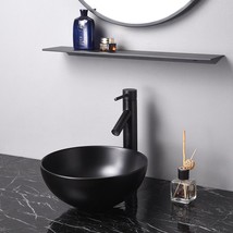 Black 12&quot; Bathroom Vessel Sink Round Bowl Countertop Ceramic Basin Pop U... - $164.82