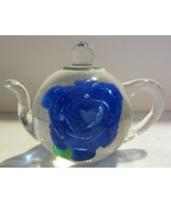 Dynasty Gallery Art Glass Teapot Paperweight Blue Floral  - £15.97 GBP