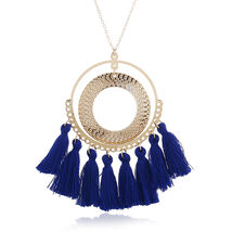 Color: Royal blue, style: A - Exaggerated Fan-Shaped Tassel Necklace Swe... - $18.97 CAD