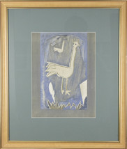 Untitled (Two Chickens on Blue Background) Framed and Matted Print 24&quot;x2... - $124.74
