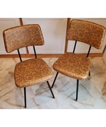 VTG 60s Tan &amp; Yellow Floral Vinyl Kitchen Dining Room Chairs Pair Mid-Ce... - $2,802.29 MXN