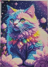 FINISHED COMPLETED Diamond Painting 13.75&quot; X 9.75&quot; Colorful Cat Unframed - $28.04